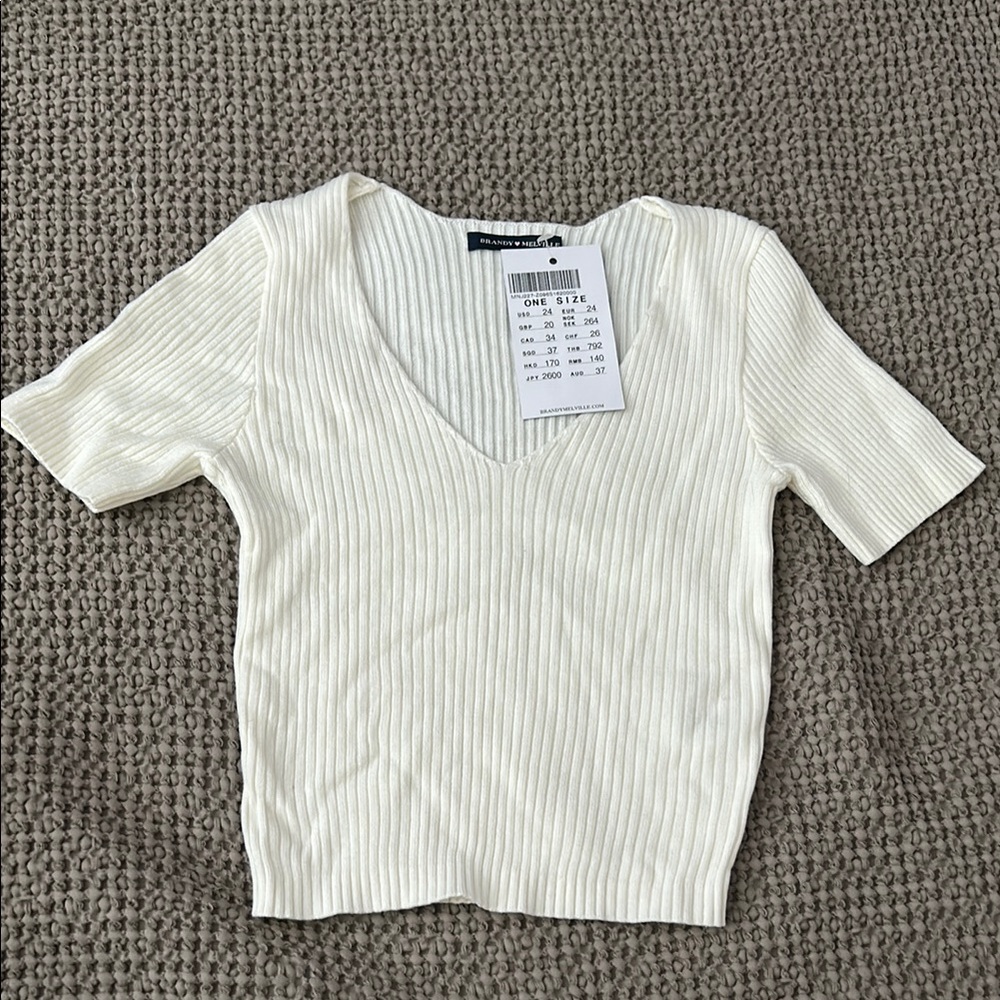 Brandy Melville Cream Ribbed Crop Tee